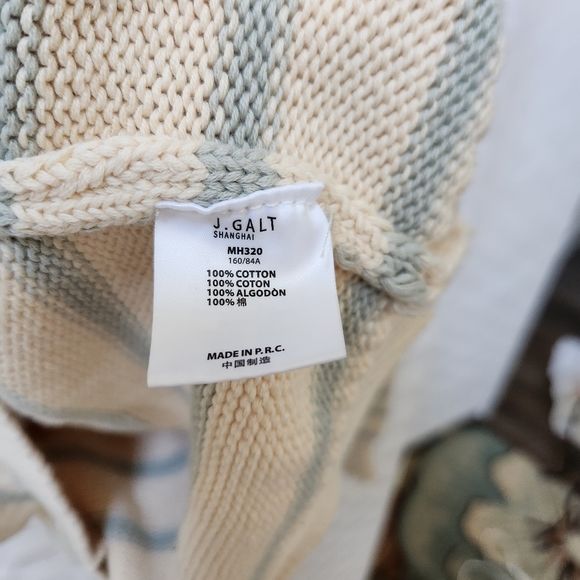 John Galt Sweater Cream & Blue Striped Pullover Women's OS 100% Cotton - Picture 5 of 6